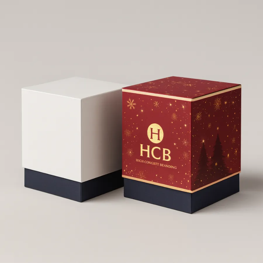 Luxury two-piece boxes- one white-navy- one red-gold Christmas design for high-end candles- class=